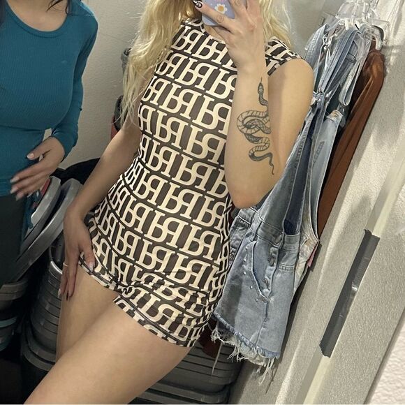 NWT Peppermayo morning logo peace jumpsuit in chocolate and cream - Picture 1 of 12